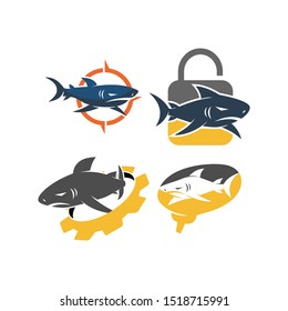 Shark lock gear brain logo design vector set illustration