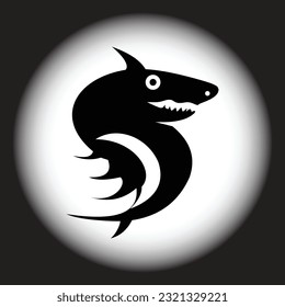The shark logo is black on a white background