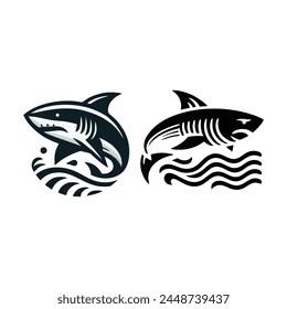 shark logo in black and white vector