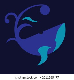 Shark logo curved tail of shark  blue color and sky blue 