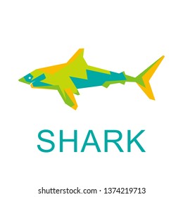 Shark logo with green, yellow and blue colors.
