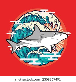 icono del logotipo de tiburón para la organización oceánica