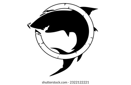 Shark logo illustration vector, shark gaming logo, fishing logo, attention sign.