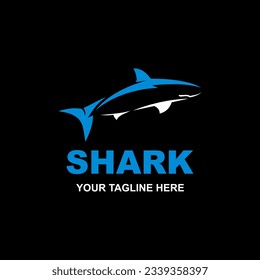 Shark Logo isolated on Black background. Design shark for logo, Simple and clean flat design of the shark logo template. Suitable for your design need, logo, illustration, animation, etc.
