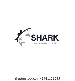 Logo de tiburón aislado sobre fondo blanco oscuro. Tiburón de diseño para el logotipo, diseño plano simple y limpio de la plantilla del logotipo del tiburón. Adecuado para su necesidad de diseño, logotipo, ilustración, animación.
