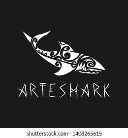 Shark logo Mascot Vector Illustration with artefact mixing