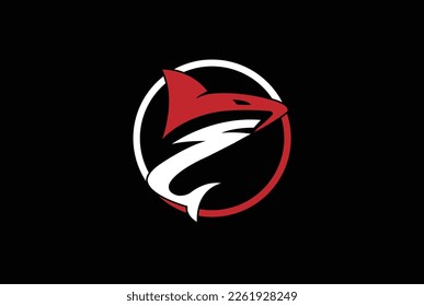 Shark logo on a black background