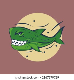 shark logo or symbol illustration with green color
