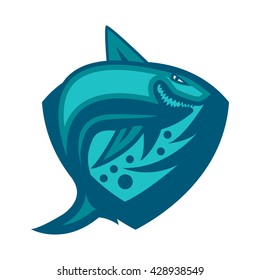 Shark logo template, Blue Shark. Sport Shark logo.