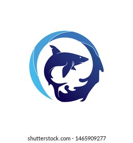 Shark Logo Template and Wave design vector fish wild sea animal
