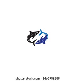 Shark Logo Template and Wave design vector fish wild sea animal
