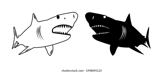 Shark logo. Two sharks pit each other. Megalodon icon - stock vector