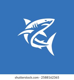 The shark logo is unique with a combination of blue and white