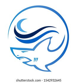 Shark logo with wave design concept for sports and games