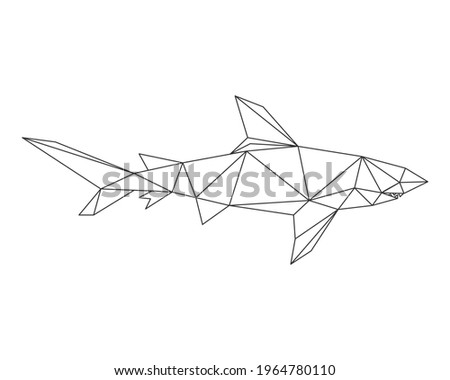 SHARK LOW POLY POLYGONAL TRIANGLE GEOMETRIC. Contour for tattoo, logo, emblem and design element.