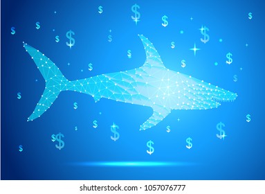 shark, low poly style, vector illustration, banner, blue