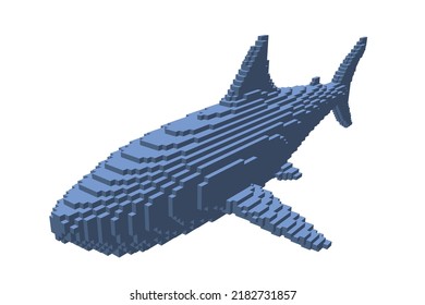 Shark made from cubes. Voxel art. Futuristic concept. 3d Vector illustration.