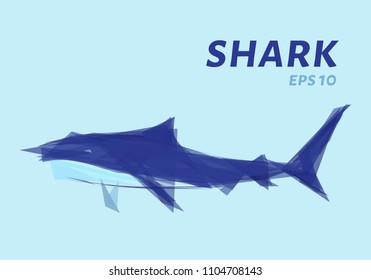 The shark is made of triangles. Low poly shark. Vector illustration.