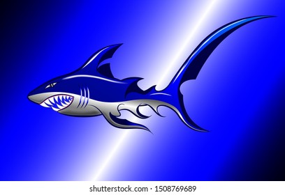 Shark made in vectors with shadows and lighting, gradient background in two shades