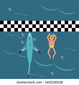 
desafío de natación para tiburones y hombres