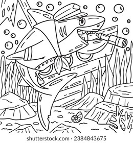 Shark in Marine Outfit Coloring Page for Kids