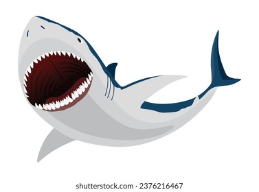 Shark. Marine predator fish character. Underwater wildlife or ocean animal. Cartoon flat isolated icon on white background. Vector illustration