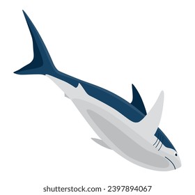 Shark. Marine predator fish character. Underwater wildlife or ocean animal. Cartoon flat isolated icon on white background. Vector illustration