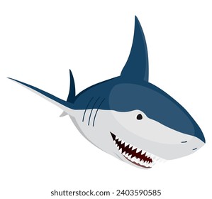 Shark. Marine predator fish character. Underwater wildlife or ocean animal. Cartoon flat isolated icon on white background. Vector illustration