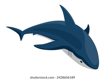 Shark. Marine predator fish character. Underwater wildlife or ocean animal. Cartoon flat isolated icon on white background. Vector illustration