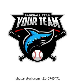 shark mascot for baseball team logo. school, college or league. Vector illustration.	
