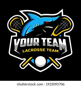 shark mascot for a lacrosse team logo. school, college or league. Vector illustration.