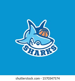 Shark mascot logo for basketball team. Vector illustration.