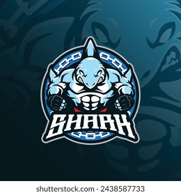 Shark mascot logo design with modern illustration concept style for badge, emblem and t shirt printing. Shark boxing illustration.