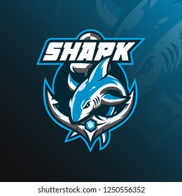 shark mascot logo design vector with modern illustration concept style for badge, emblem and tshirt printing. jumping shark illustration with anchor.