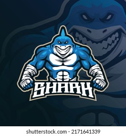 Shark mascot logo design vector with modern illustration concept style for badge, emblem and t shirt printing. Angry shark illustration for sport and esport team.