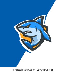 Shark mascot logo vector illustration. Sea predator brand identity emblem.