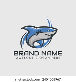 Shark mascot logo vector illustration. Sea predator brand identity emblem.