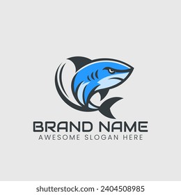 Shark mascot logo vector illustration. Sea predator brand identity emblem.