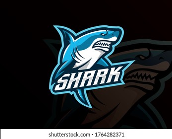 Shark mascot sport logo design. Shark animal mascot vector illustration logo. Wild shark mascot, Emblem design for esports team. Vector illustration