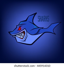 shark mascot, sport team logo, for club emblem idea, security concept, character, cartoon angry, vector illustration