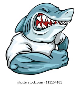 Shark mascot, team logo design, angry man-eater shark isolated