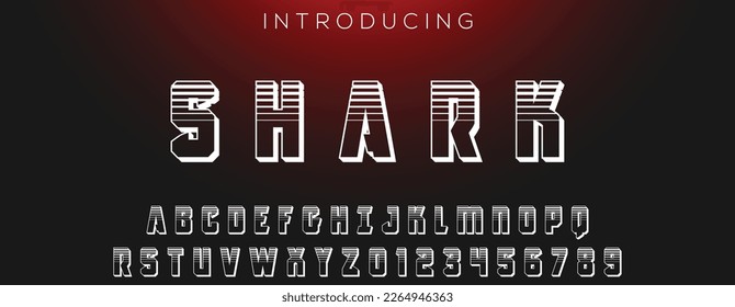SHARK Modern Bold Font. Regular Italic Number Typography urban style alphabet fonts for fashion, sport, technology, digital, movie, logo design, vector illustration