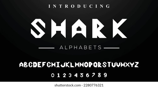 SHARK Modern Bold Font. Regular Italic Number Typography urban style alphabet fonts for fashion, sport, technology, digital, movie, logo design, vector illustration