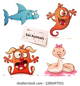 Shark, monster, snake -set animals. Vector eps 10