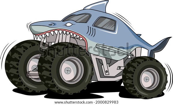 shark monster truck\
hand drawing vector