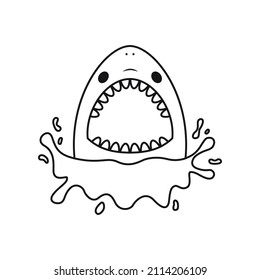 Buque de tiburón, ilustración vectorial, línea plana, salpicadura de agua
