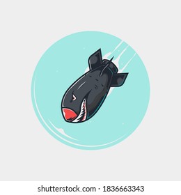 Shark Nuclear Atomic Bomb Illustration Premium Vector