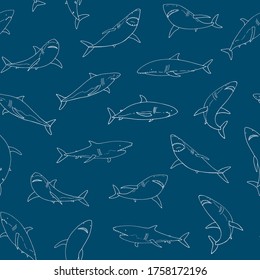 Shark ocean animal hand drawn vector seamless line pattern