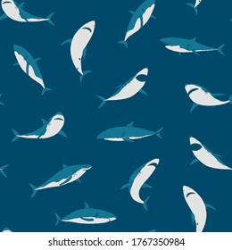 Shark ocean animal hand drawn vector seamless pattern