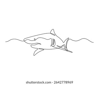 Shark in the ocean outline drawing illustration. one continuous line drawing of shark.